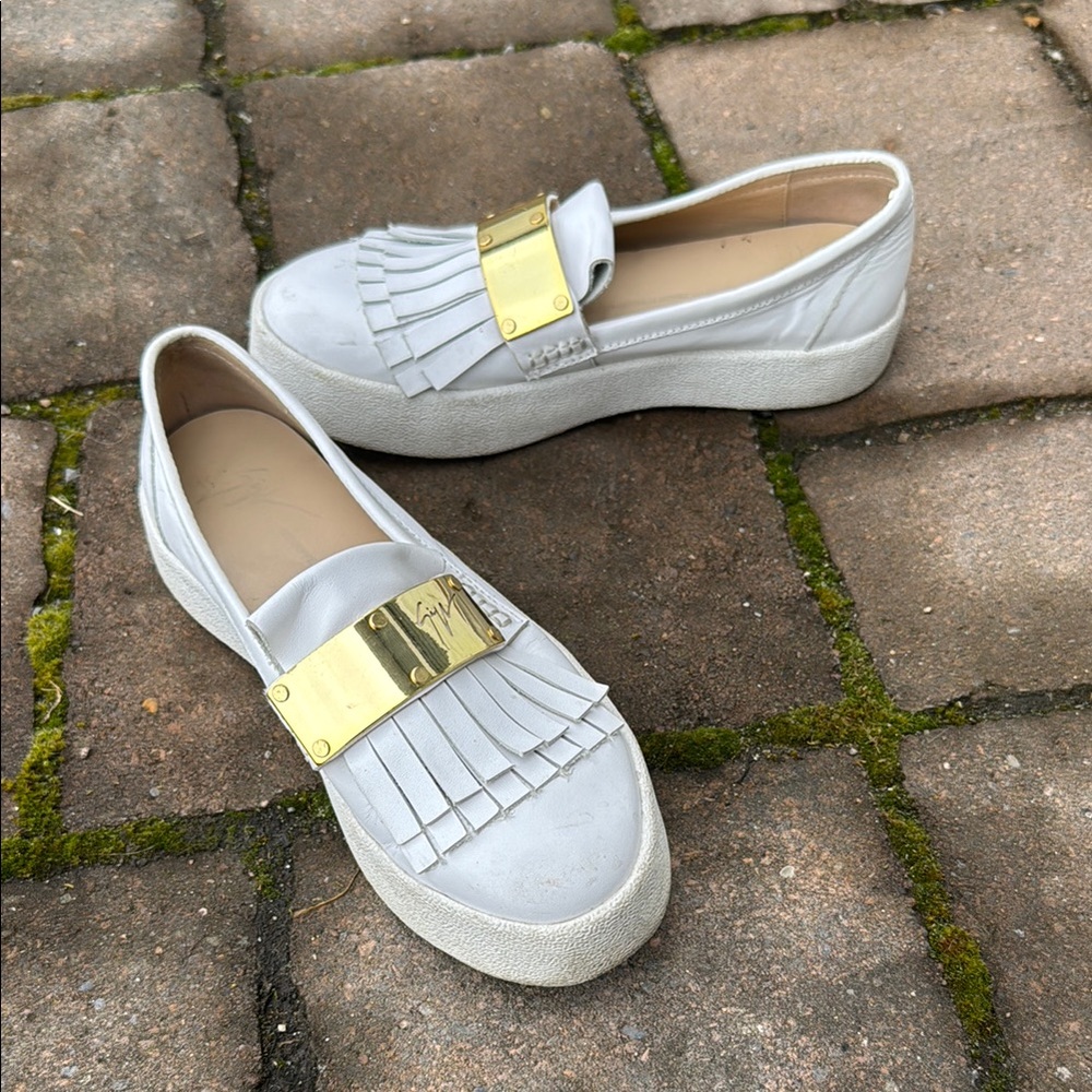 Giuseppe Zanotti size 6 Women's White Slip-On Shoes with Gold Accent